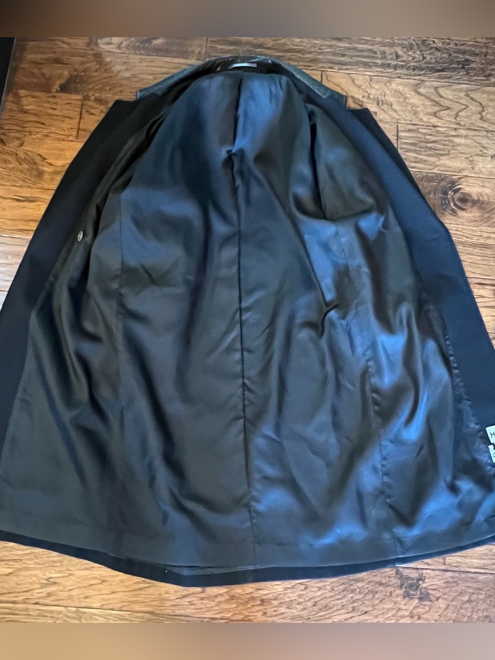 Vintage Havoc Black Wool Leather Trim Long Trench Coat USA Size 10 - Picture 10 of 15